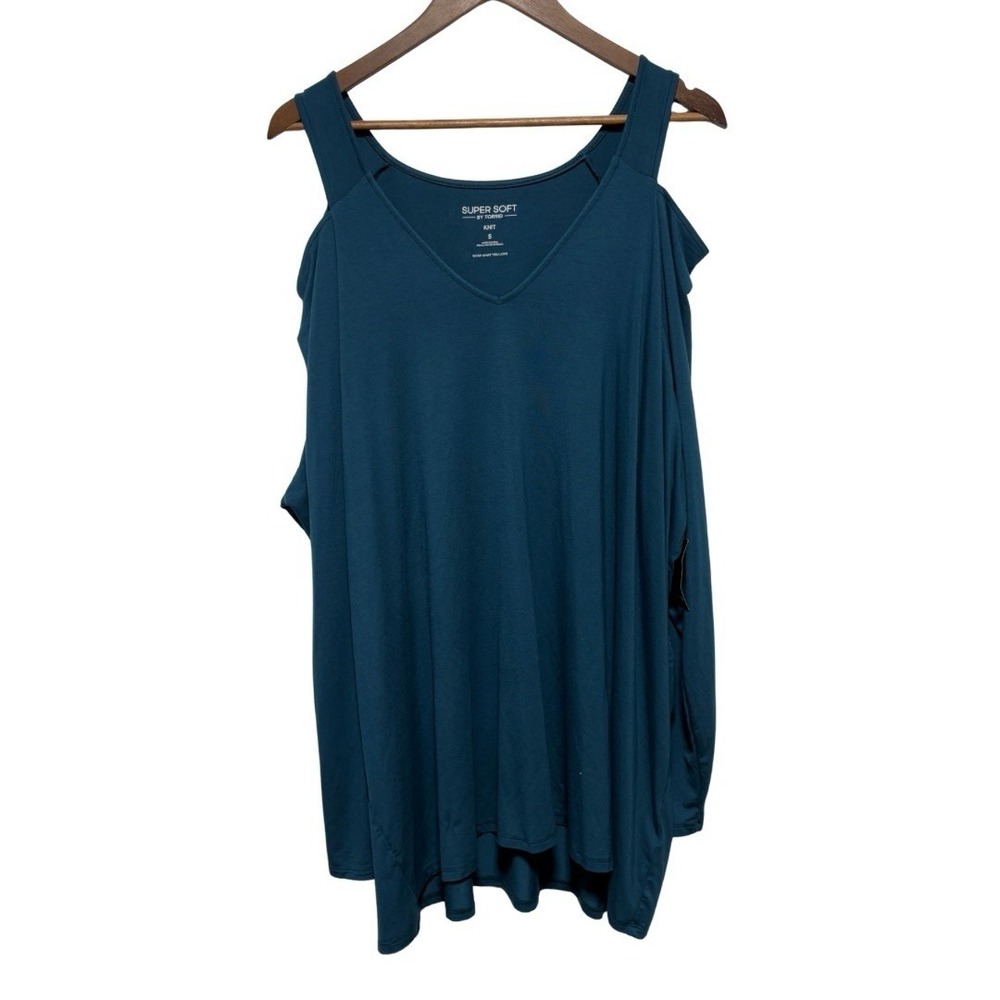 Torrid Tunic Womens 5X Blue Super Soft Cut Out Cold Shoulder Stretch Tee